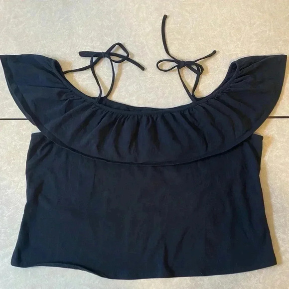 Who What Wear Black Off Shoulder Ruffle Shoulder Ties Tank Top Size XXL - Picture 2 of 9